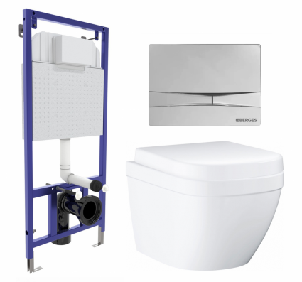 Комплект 3 в 1 инсталляция Berges Wasserhaus Novum 040253 + Унитаз подвесной Grohe Euro Ceramic 39206000 + кнопка хром