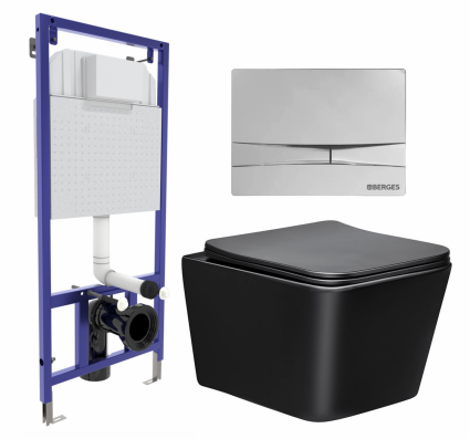 Комплект 3 в 1 инсталляция Berges Wasserhaus Novum 040253 + Унитаз Vincea Q-Line VT1-12MB + кнопка хром