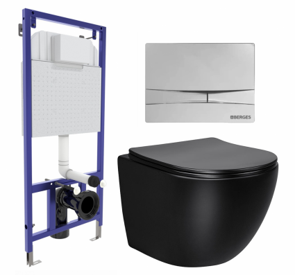 Комплект 3 в 1 инсталляция Berges Wasserhaus Novum 040253 + Унитаз Vincea Globo VT1-14MB + кнопка хром