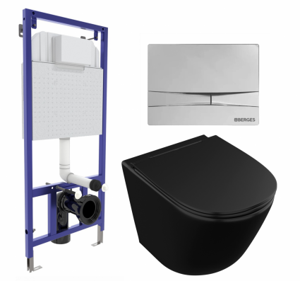 Комплект 3 в 1 инсталляция Berges Wasserhaus Novum 040253 + Унитаз подвесной Owl 1975 Vind Cirkel-H Matt Black OWLT190305 + кнопка хром