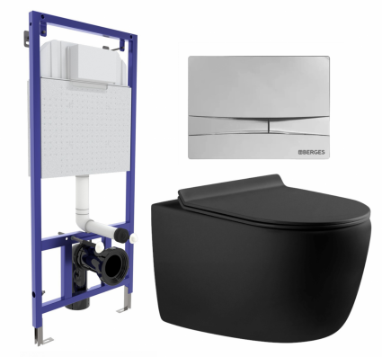 Комплект 3 в 1 инсталляция Berges Wasserhaus Novum 040253 + Унитаз подвесной Aquanet Cetus 287008 + кнопка хром
