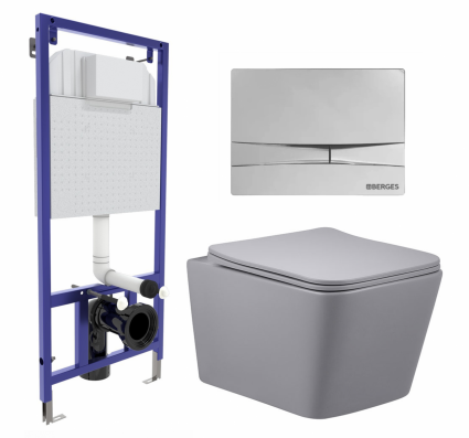 Комплект 3 в 1 инсталляция Berges Wasserhaus Novum 040253 + Унитаз подвесной Vincea Q-Line VT1-12MG + кнопка хром