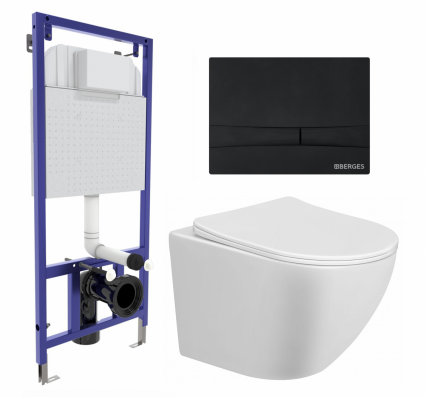 Комплект 3 в 1 инсталляция Berges Wasserhaus Novum 040255 + Унитаз подвесной Taliente Amato AM25010 + кнопка черная