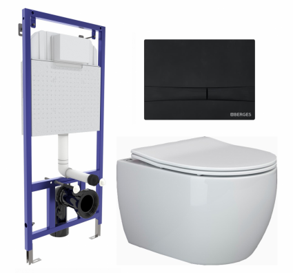 Комплект 3 в 1 инсталляция Berges Wasserhaus Novum 040255 + Унитаз подвесной Ceramica Nova Play CN3001 + кнопка черная