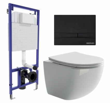 Комплект 3 в 1 инсталляция Berges Wasserhaus Novum 040255 + Унитаз подвесной Ceramica Nova Forma CN3009 + кнопка черная