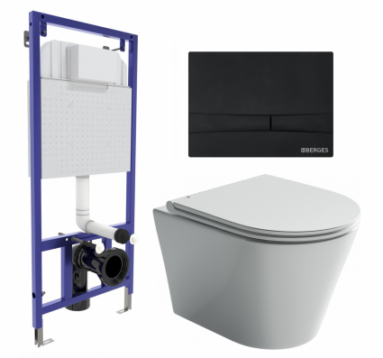Комплект 3 в 1 инсталляция Berges Wasserhaus Novum 040255 + Унитаз подвесной Ceramica Nova Forma CN3011 + кнопка черная