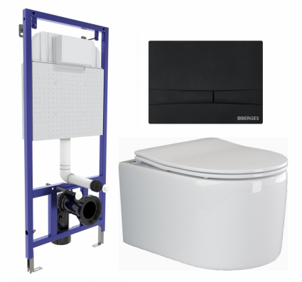 Комплект 3 в 1 инсталляция Berges Wasserhaus Novum 040255 + Унитаз подвесной Ceramica Nova Moments CN3003 + кнопка черная