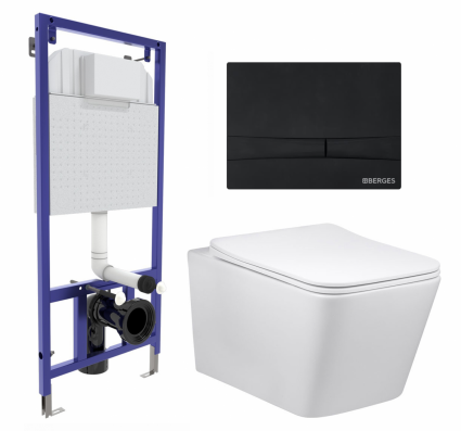 Комплект 3 в 1 инсталляция Berges Wasserhaus Novum 040255 + Унитаз Vincea Q-Line VT1-12 + кнопка черная