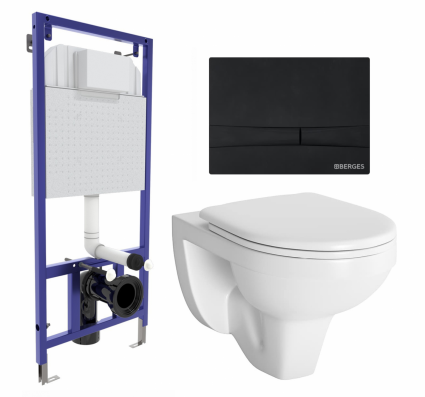 Комплект 3 в 1 инсталляция Berges Wasserhaus Novum 040255 + Унитаз подвесной Berges Wasserhaus Gamma 081105 + кнопка черная