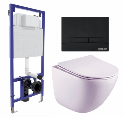 Комплект 3 в 1 инсталляция Berges Wasserhaus Novum 040255 + Унитаз подвесной Esbano Lotus ESUPLOTUW + кнопка черная