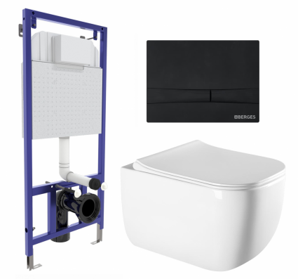 Комплект 3 в 1 инсталляция Berges Wasserhaus Novum 040255 + Унитаз подвесной Vincea Form VT1-35 + кнопка черная