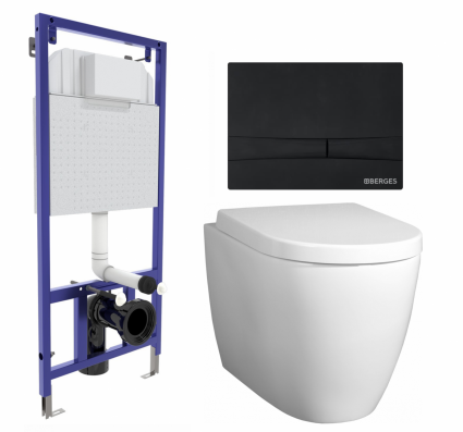 Комплект 3 в 1 инсталляция Berges Wasserhaus Novum 040255 + Унитаз подвесной BelBagno Marino + кнопка черная
