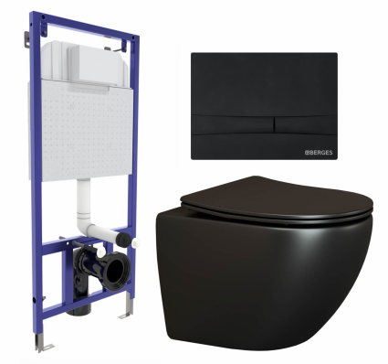 Комплект 3 в 1 инсталляция Berges Wasserhaus Novum 040255 + Унитаз подвесной Ceramica Nova Metropol CN4002MB + кнопка черная