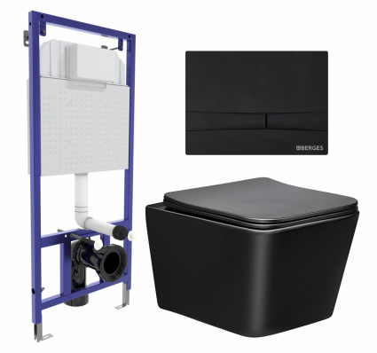 Комплект 3 в 1 инсталляция Berges Wasserhaus Novum 040255 + Унитаз Vincea Q-Line VT1-12MB + кнопка черная