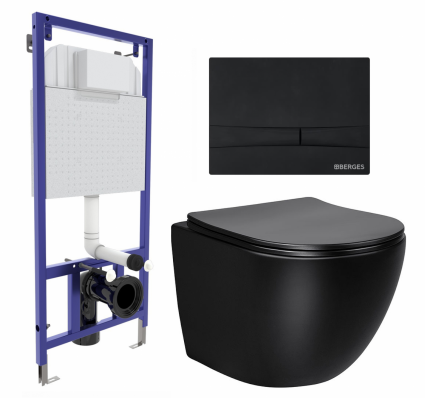 Комплект 3 в 1 инсталляция Berges Wasserhaus Novum 040255 + Унитаз Vincea Globo VT1-14MB + кнопка черная
