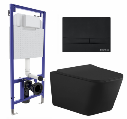 Комплект 3 в 1 инсталляция Berges Wasserhaus Novum 040255 + Унитаз подвесной Aquanet Tavr-W BW 287011 + кнопка черная