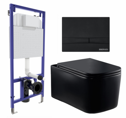 Комплект 3 в 1 инсталляция Berges Wasserhaus Novum 040255 + Унитаз Vincea Ultra Rimless VT1-32MB + кнопка черная