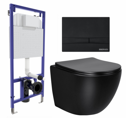 Комплект 3 в 1 инсталляция Berges Wasserhaus Novum 040255 + Унитаз Vincea Globo VT1-14SMB + кнопка черная