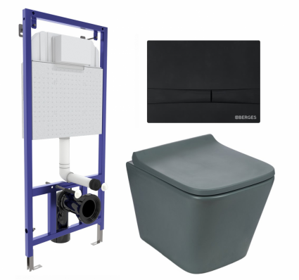 Комплект 3 в 1 инсталляция Berges Wasserhaus Novum 040255 + Унитаз подвесной Weltwasser WW SK Gelbach 041 MT-GR + кнопка черная