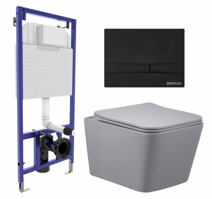 Комплект 3 в 1 инсталляция Berges Wasserhaus Novum 040255 + Унитаз подвесной Vincea Q-Line VT1-12MG + кнопка черная