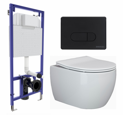 Комплект 3 в 1 инсталляция Berges Wasserhaus Novum 040235 + Унитаз подвесной Ceramica Nova Play CN3001 + кнопка черная