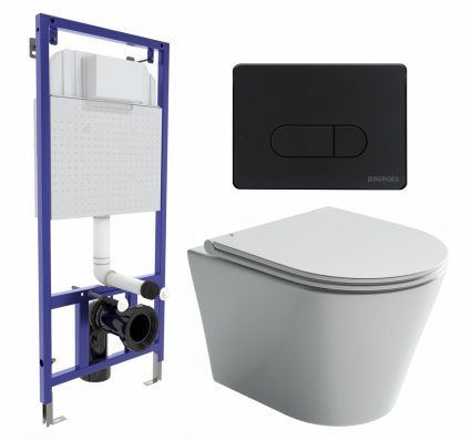 Комплект 3 в 1 инсталляция Berges Wasserhaus Novum 040235 + Унитаз подвесной Ceramica Nova Forma CN3011 + кнопка черная