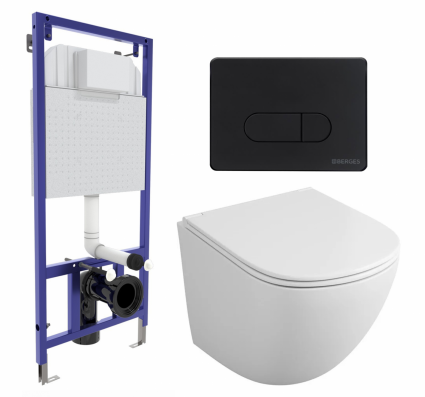 Комплект 3 в 1 инсталляция Berges Wasserhaus Novum 040235 + Унитаз подвесной Owl 1975 Cirkel-H OWLT190302 + кнопка черная