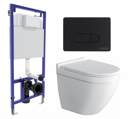 Комплект 3 в 1 инсталляция Berges Wasserhaus Novum 040235 + Унитаз подвесной Owl 1975 Cirkel-H + кнопка черная