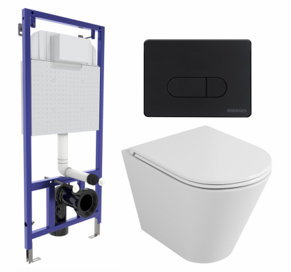 Комплект 3 в 1 инсталляция Berges Wasserhaus Novum 040235 + Унитаз подвесной Owl 1975 Ruta-H OWLT190304 + кнопка черная