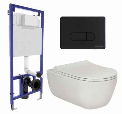 Комплект 3 в 1 инсталляция Berges Wasserhaus Novum 040235 + Унитаз подвесной Berges Wasserhaus Ego XL 082118 + кнопка черная
