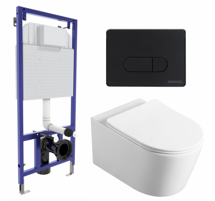 Комплект 3 в 1 инсталляция Berges Wasserhaus Novum 040235 + Унитаз Vincea Cute VT1-24 + кнопка черная