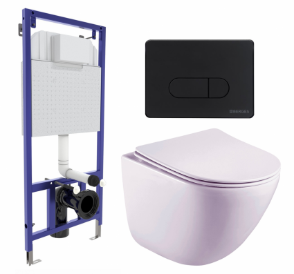 Комплект 3 в 1 инсталляция Berges Wasserhaus Novum 040235 + Унитаз подвесной Esbano Lotus ESUPLOTUW + кнопка черная