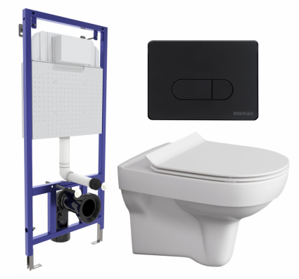 Комплект 3 в 1 инсталляция Berges Wasserhaus Novum 040235 + Унитаз подвесной Cersanit City New + кнопка черная