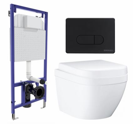 Комплект 3 в 1 инсталляция Berges Wasserhaus Novum 040235 + Унитаз подвесной Grohe Euro Ceramic 39206000 + кнопка черная