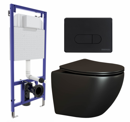 Комплект 3 в 1 инсталляция Berges Wasserhaus Novum 040235 + Унитаз подвесной Ceramica Nova Metropol CN4002MB + кнопка черная