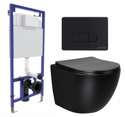 Комплект 3 в 1 инсталляция Berges Wasserhaus Novum 040235 + Унитаз Vincea Globo VT1-14MB + кнопка черная