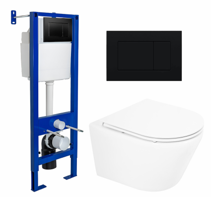 Комплект 3 в 1 инсталляция Berges Wasserhaus Atom 410 + Унитаз подвесной BelBagno Tre BB8001CHR/SC + кнопка черная
