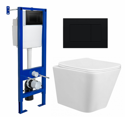 Комплект 3 в 1 инсталляция Berges Wasserhaus Atom 410 + Унитаз подвесной Taliente Correto CR25200 + кнопка черная