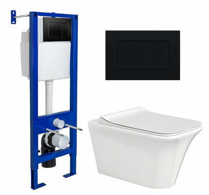 Комплект 3 в 1 инсталляция Berges Wasserhaus Atom 410 + Унитаз подвесной CeruttiSpa Nivolet Aria 9034 + кнопка черная