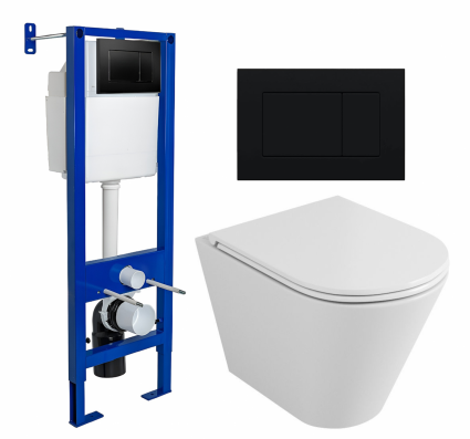 Комплект 3 в 1 инсталляция Berges Wasserhaus Atom 410 + Унитаз подвесной Owl 1975 Ruta-H OWLT190304 + кнопка черная