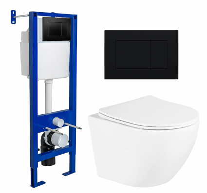 Комплект 3 в 1 инсталляция Berges Wasserhaus Atom 410 + Унитаз подвесной BelBagno Uno BB3105CHR/SC + кнопка черная
