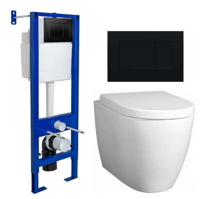 Комплект 3 в 1 инсталляция Berges Wasserhaus Atom 410 + Унитаз подвесной BelBagno Marino + кнопка черная