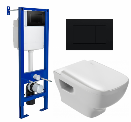 Комплект 3 в 1 инсталляция Berges Wasserhaus Atom 410 + Унитаз подвесной Jacob Delafon Struktura EDE102-00 + кнопка черная