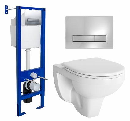 Комплект 3 в 1 инсталляция Berges Wasserhaus Atom Line 410 + Унитаз подвесной Berges Wasserhaus Gamma 081105 + кнопка хром