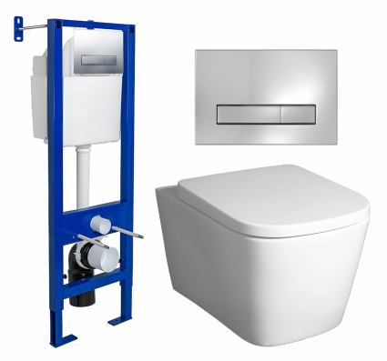 Комплект 3 в 1 инсталляция Berges Wasserhaus Atom Line 410 + Унитаз подвесной BelBagno Albano BB120CHR + кнопка хром