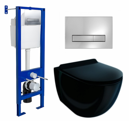Комплект 3 в 1 инсталляция Berges Wasserhaus Atom Line 410 + Унитаз подвесной Esbano Garcia ESUPGARCB + кнопка хром
