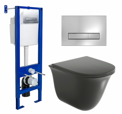 Комплект 3 в 1 инсталляция Berges Wasserhaus Atom Line 410 + Унитаз подвесной Grossman GR-4412BMS + кнопка хром