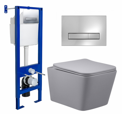 Комплект 3 в 1 инсталляция Berges Wasserhaus Atom Line 410 + Унитаз подвесной Vincea Q-Line VT1-12MG + кнопка хром