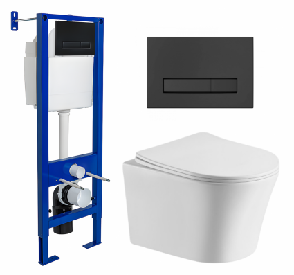 Комплект 3 в 1 инсталляция Berges Wasserhaus Atom Line 410 + Подвесной унитаз CeruttiSpa Adige Aria CT7837 + кнопка черная