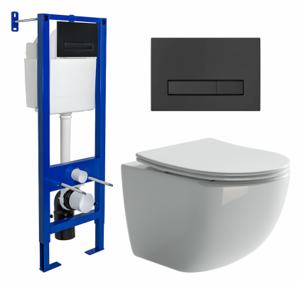 Комплект 3 в 1 инсталляция Berges Wasserhaus Atom Line 410 + Унитаз подвесной Ceramica Nova Forma CN3009 + кнопка черная